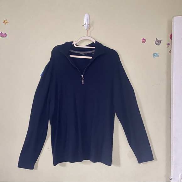 Impermeable material Navy Blue Cashmere Quarter-Zip Sweater - Picture 1 of 6